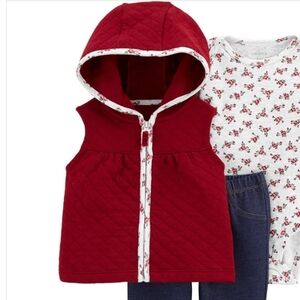 2/$5 Carter's Red Vest With Floral Accents Zipper